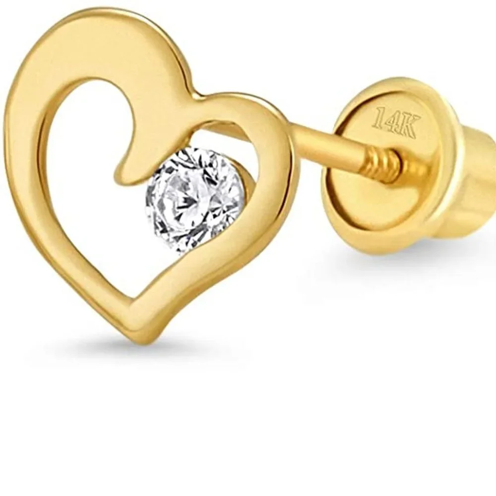 14k Yellow Gold Heart CZ Earrings